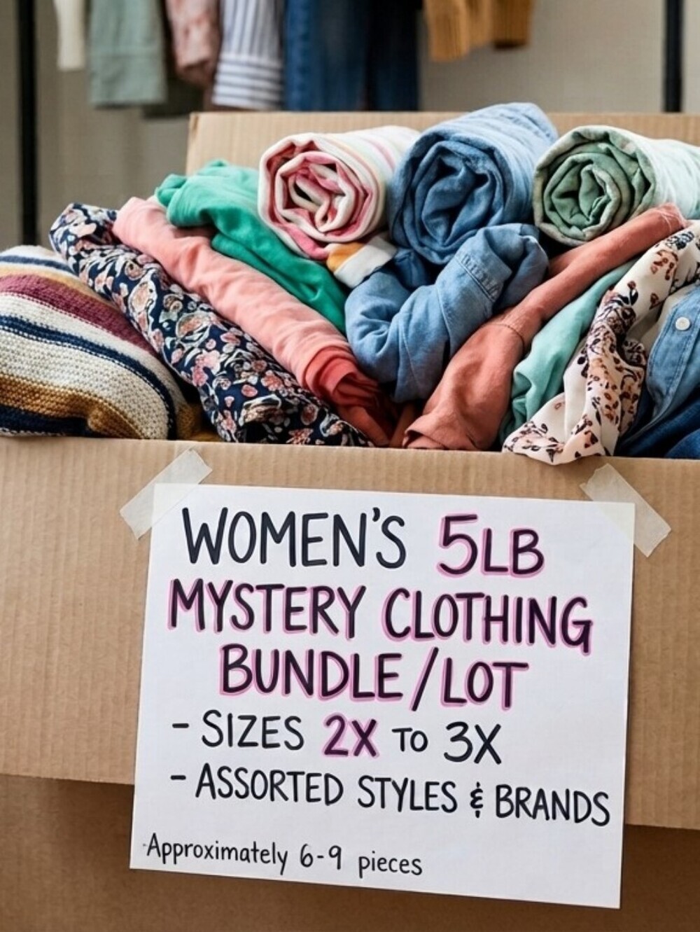 Women's 5lb Mystery Clothing Bundle/Lot Sizes 2X to 3X Assorted Styles & Brands